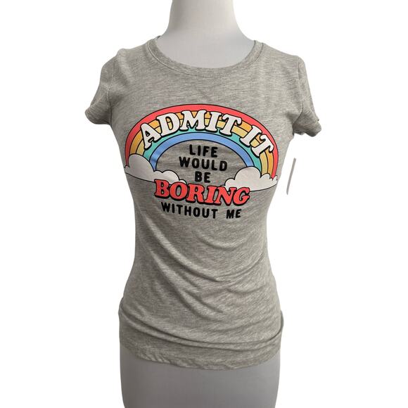 Wound Up New Junior Colorful Rainbow Admit It Boring Life Graphic T Shirt M - Picture 1 of 9